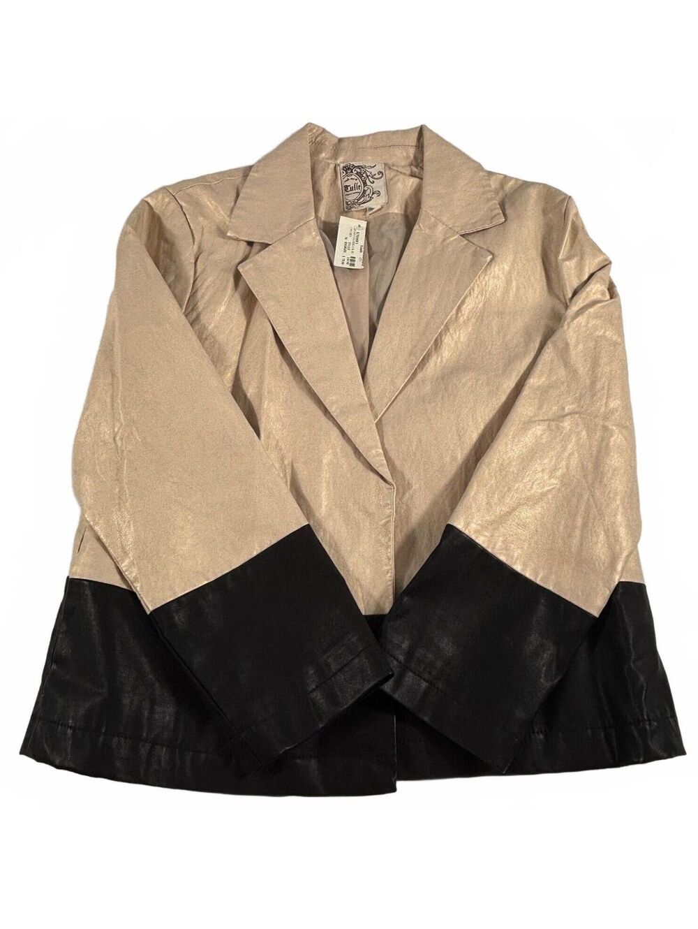 Tulle Women's Colorblock Black & Metallic Light Gold Vegan Blazer Jacket M